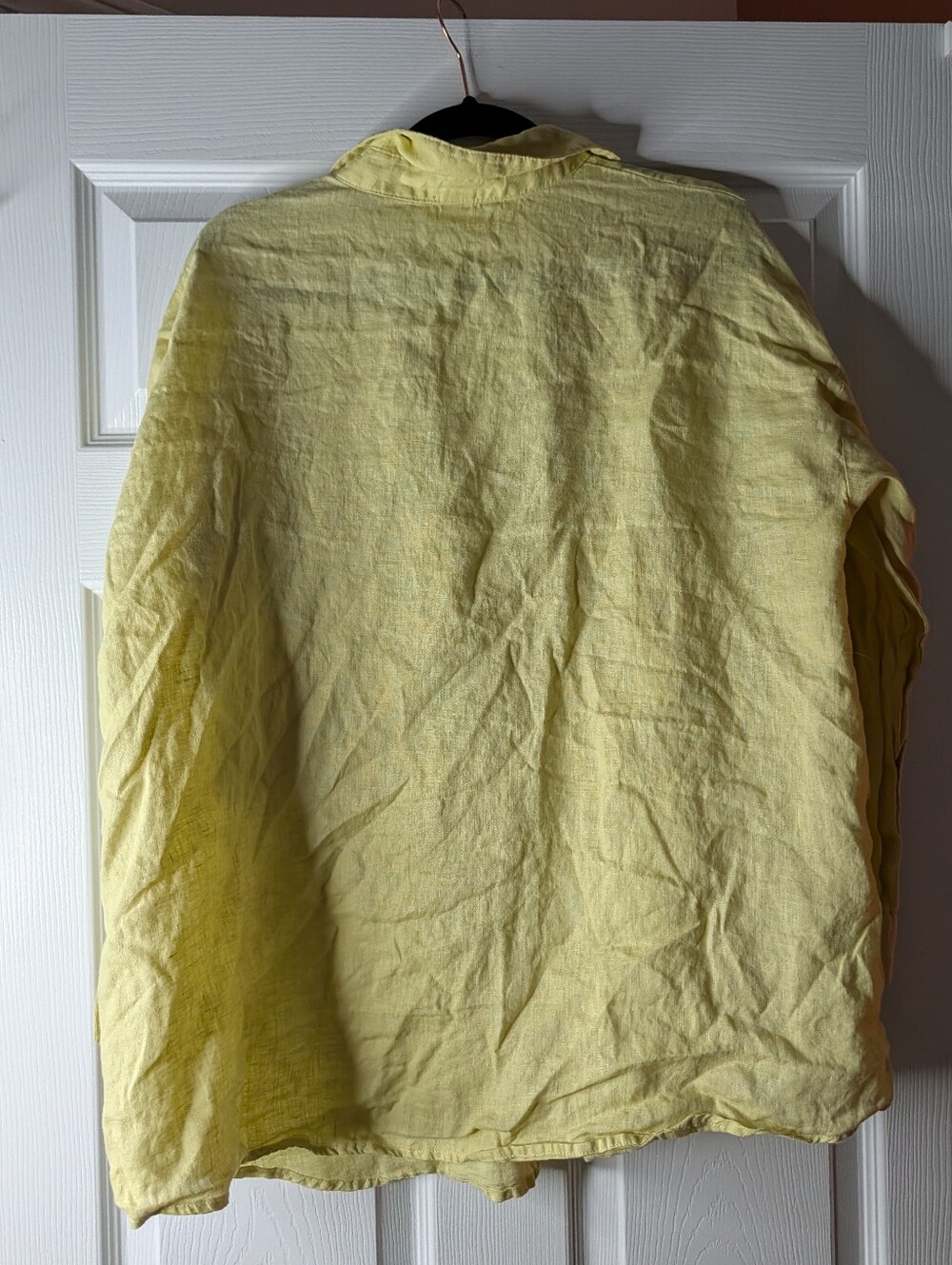 Magaschoni Women Medium 100% Linen Yellow Button Front Shirt Roll Tab Tunic - Picture 3 of 8